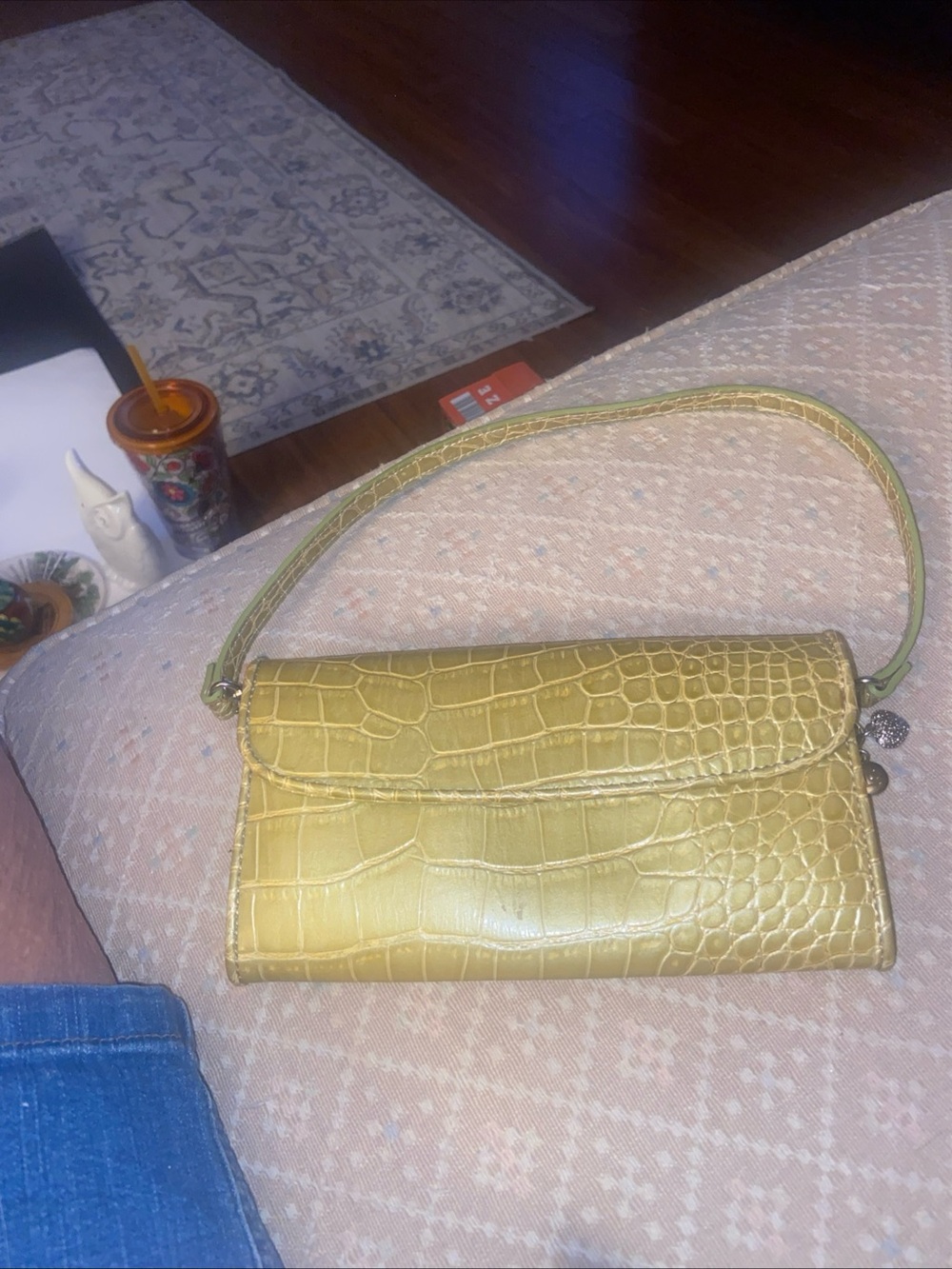 Liz Claiborne Faux Green Croc-Embossed Baguette